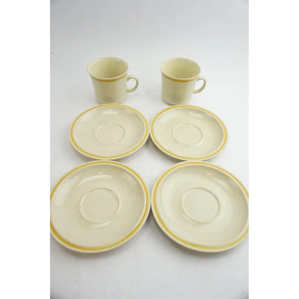 Hearthside Garden Festival Cup Saucer Set 6pc Cream Yellow Stoneware Japan‎ Good